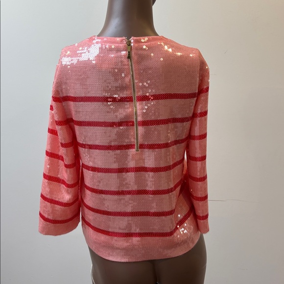 Kate Spade striped sequin top pink red shiny cropped top size 0 New - Picture 6 of 11